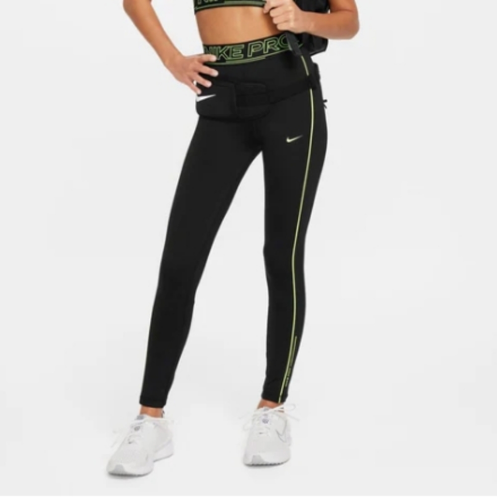 Nike Pro Girls Black Neon Legging Size Medium Pants New